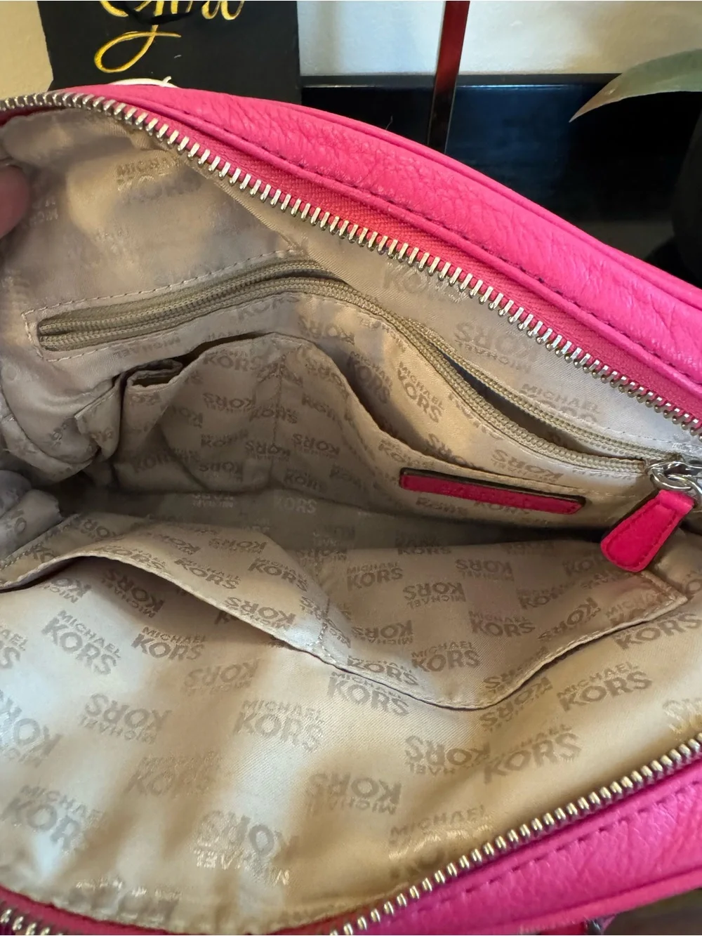 Michael Kors Raspberry Leather Satchel with Tassel Charm